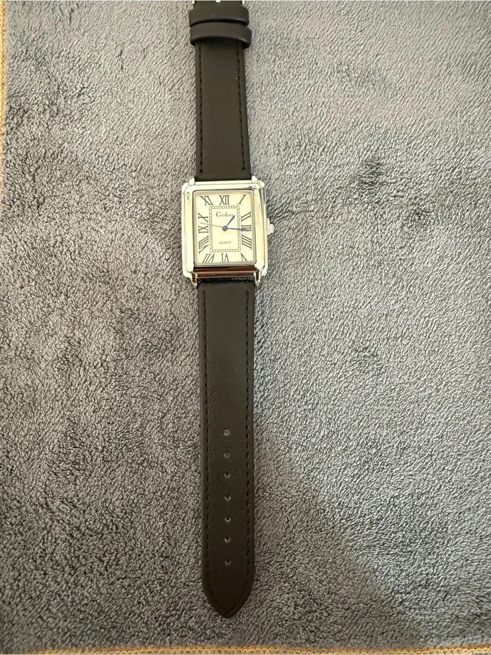 New Men’s Gudue Tank Square White Gold White Dial Leather Strap Dress Watch